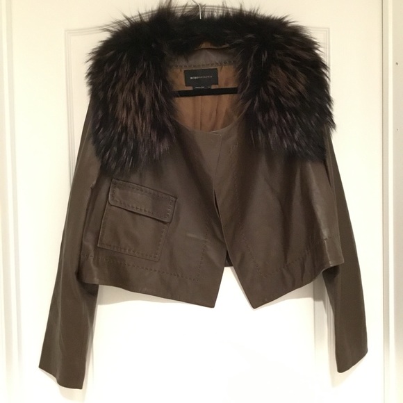 bcbg leather jacket with fur